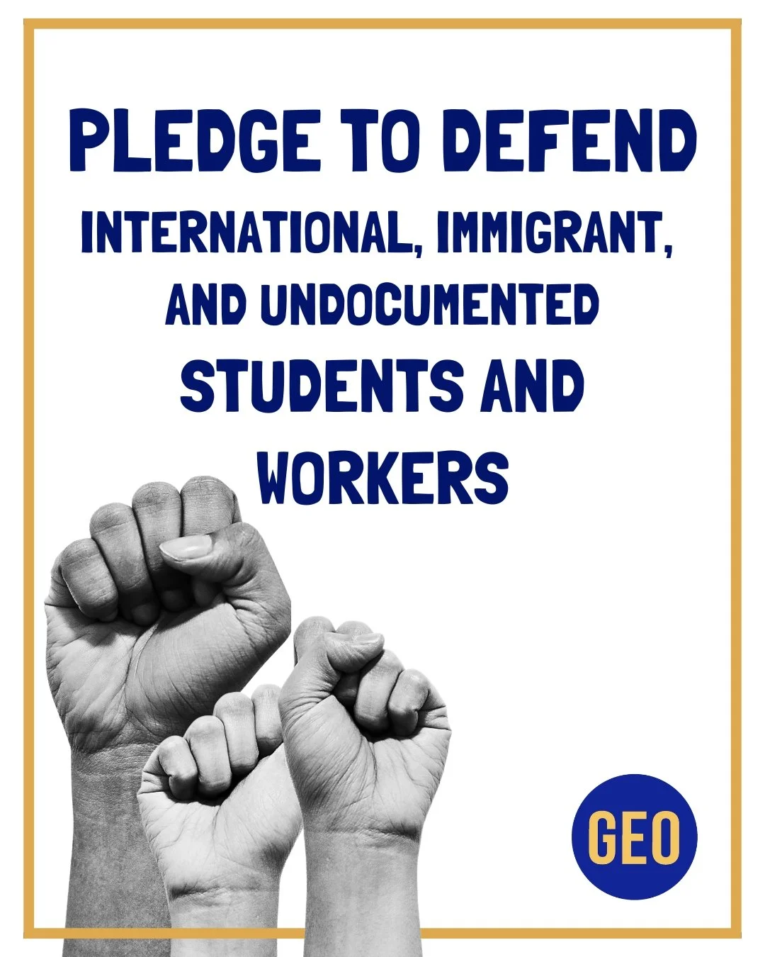📣 Calling all domestic graduate workers and community allies!

Take two minutes to sign the GEO pledge to stand up for the international, immigrant, and undocumented members of our UIUC community. You can find the link in our Linktree!

Share this p