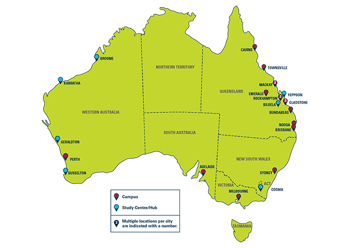  CQUniversity has a physical presence in 24 locations across Australia.   