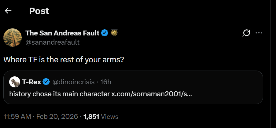 "Where TF is the rest of your arms?": Tweets from the San Andreas Fault Line and other Distractions