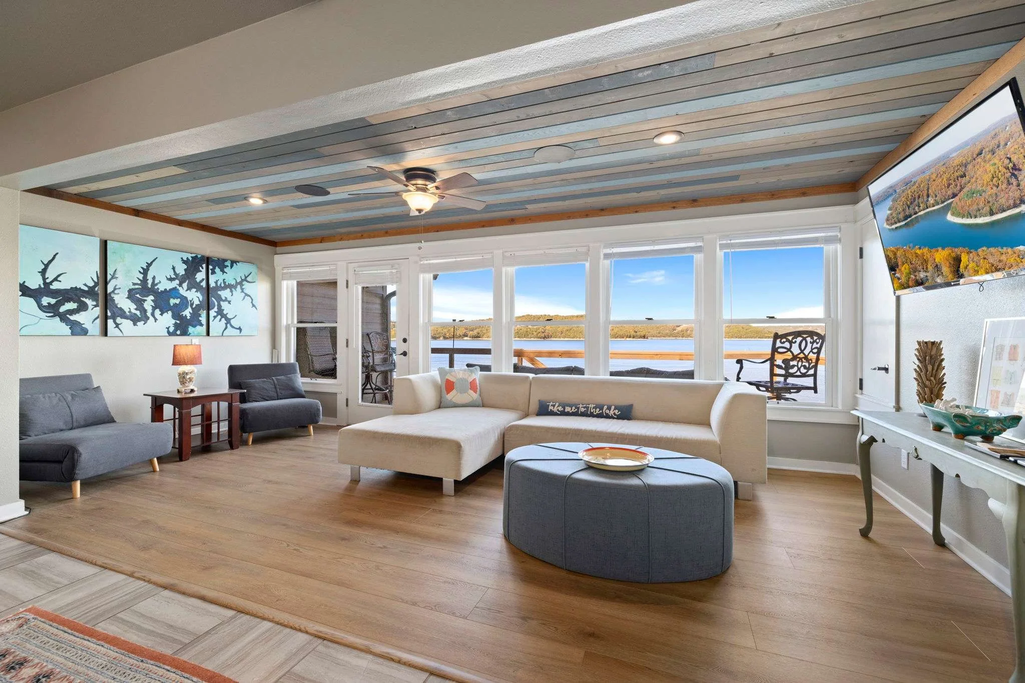 When you first enter our home, you'll be greeted by our open concept living space and kitchen area. 