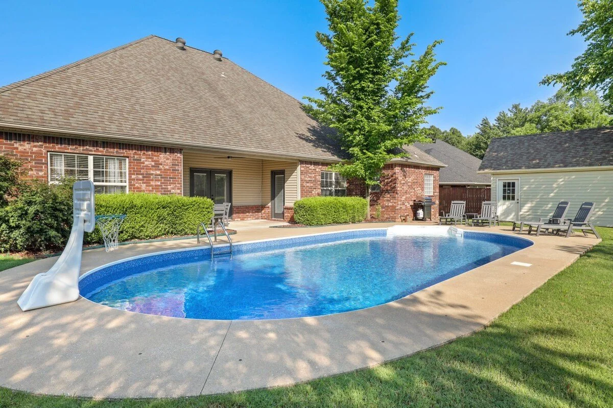 Poolside basketball hoop.