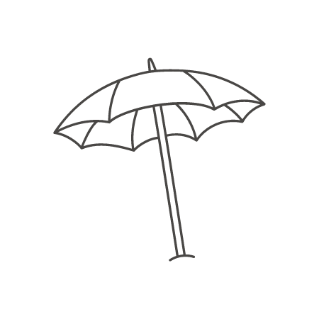 Outline drawing of an open umbrella.
