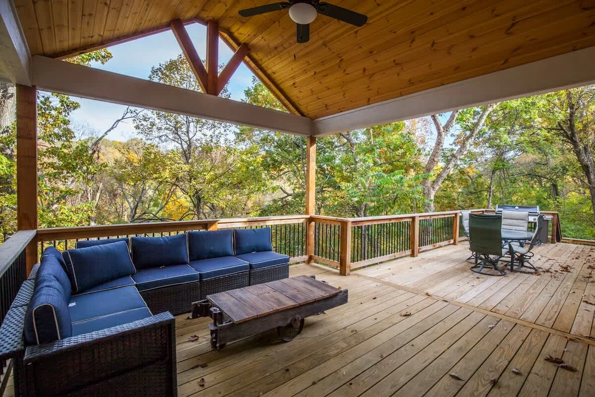 Decked out patio with cozy seating...