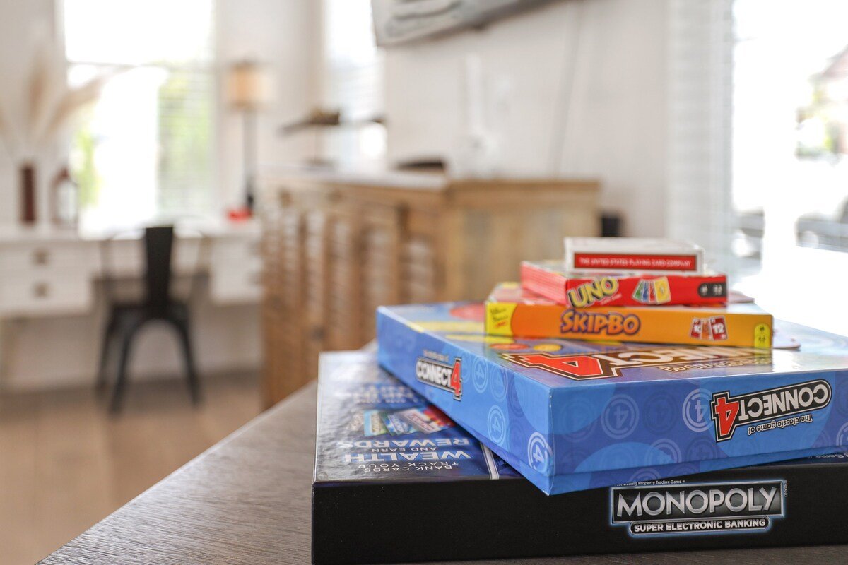 Take a look in the entertainment center and you'll find board and card games.