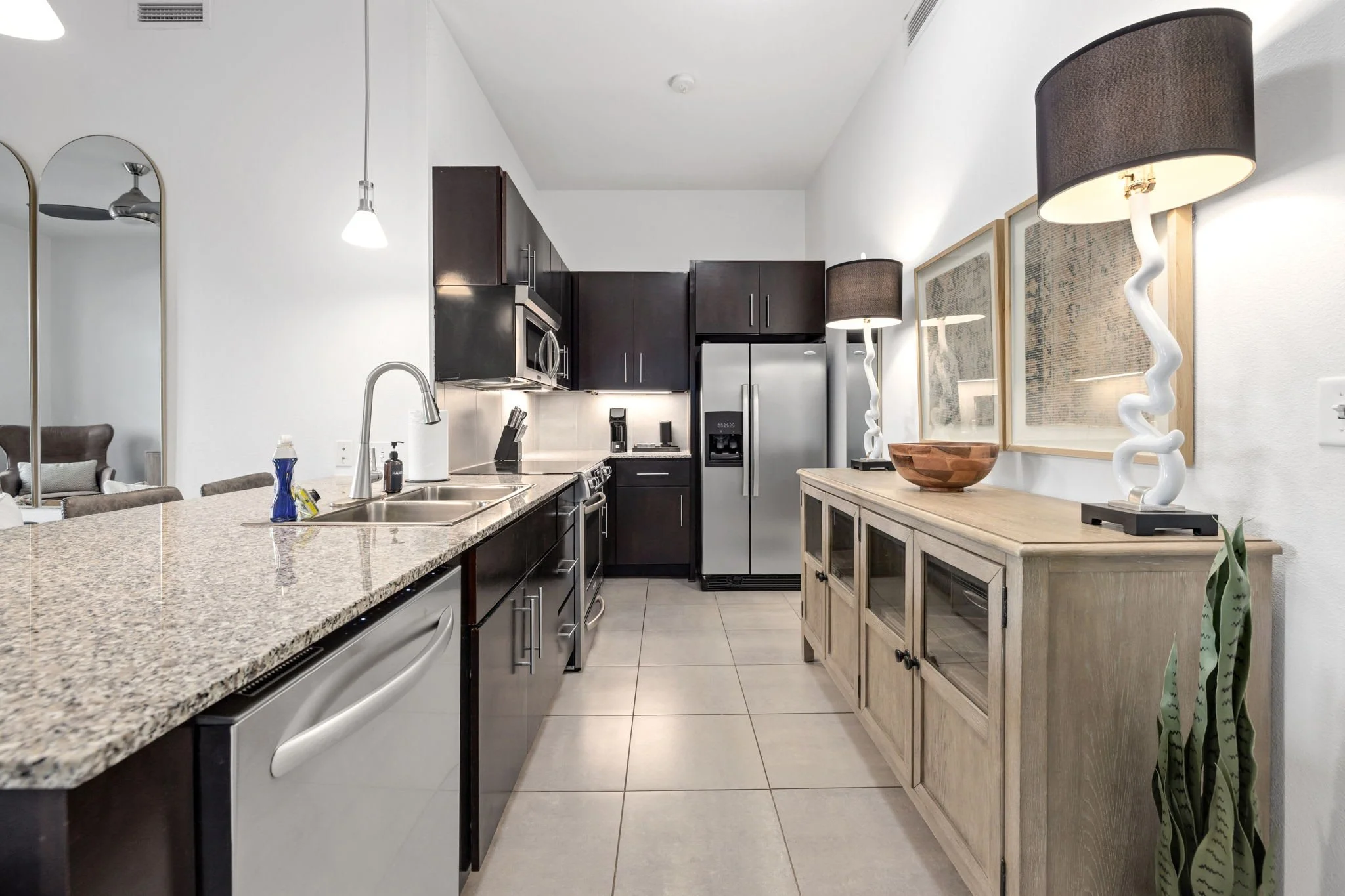 Fully stocked kitchen.