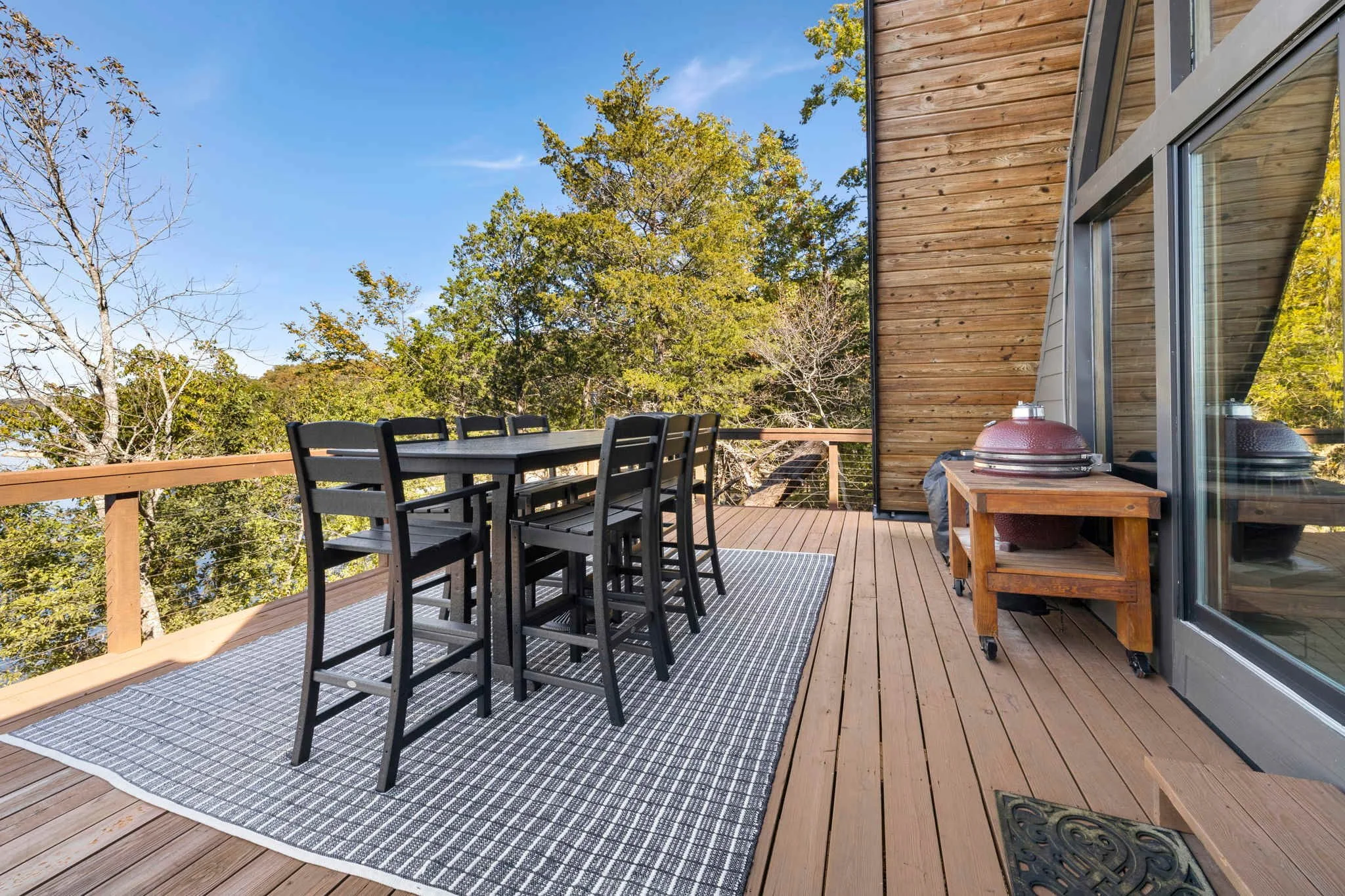 Dining table and grill.