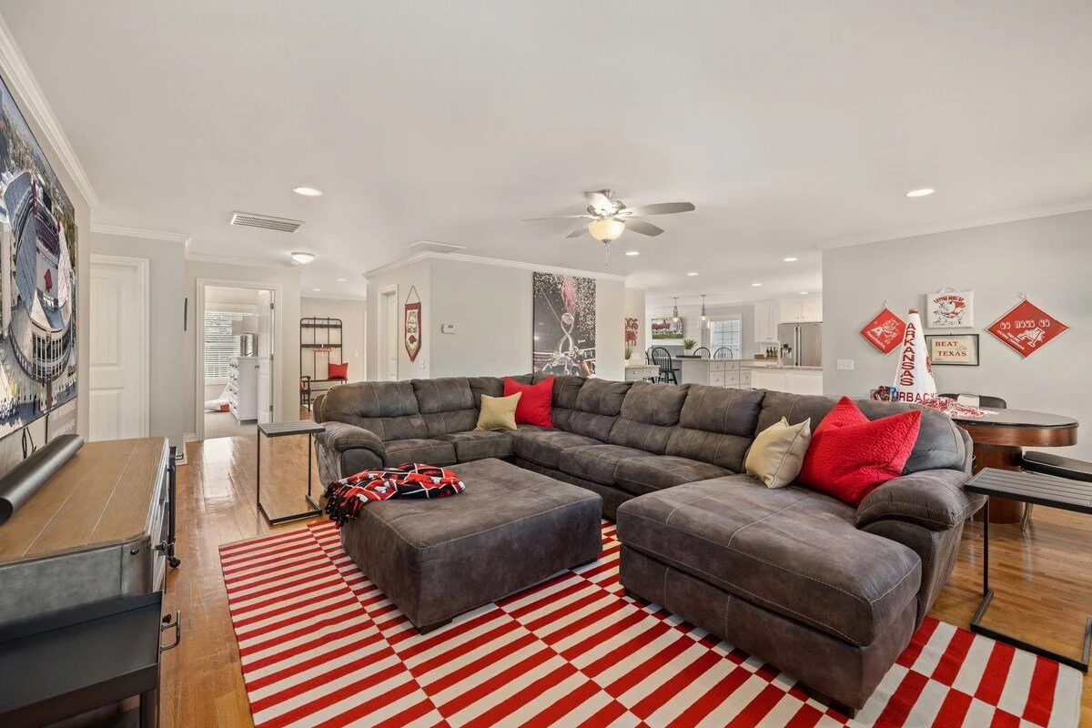 Kick back and relax in our spacious living room on our giant plush sectional sofa.