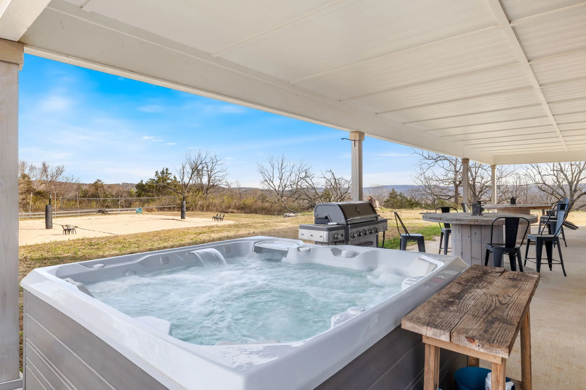 Our back yard is where all the fun is! Your crew is sure to send hours outside enjoying a game of volleyball, relaxing in the hot tub, or just enjoying the views. 