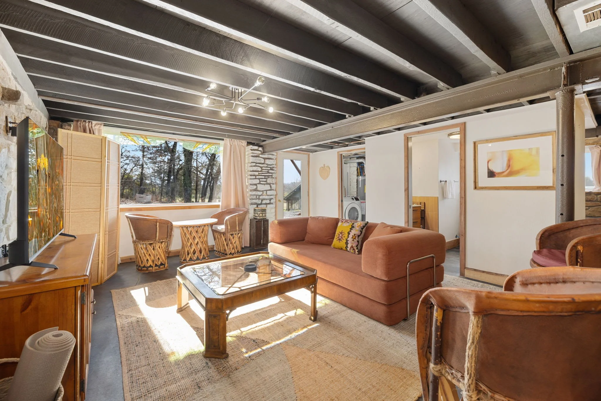 Downstairs, enjoy our second living space with plenty of seating.