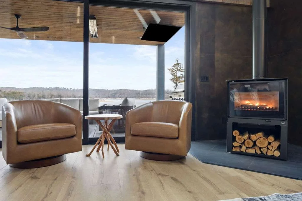 Wood stove fireplace.