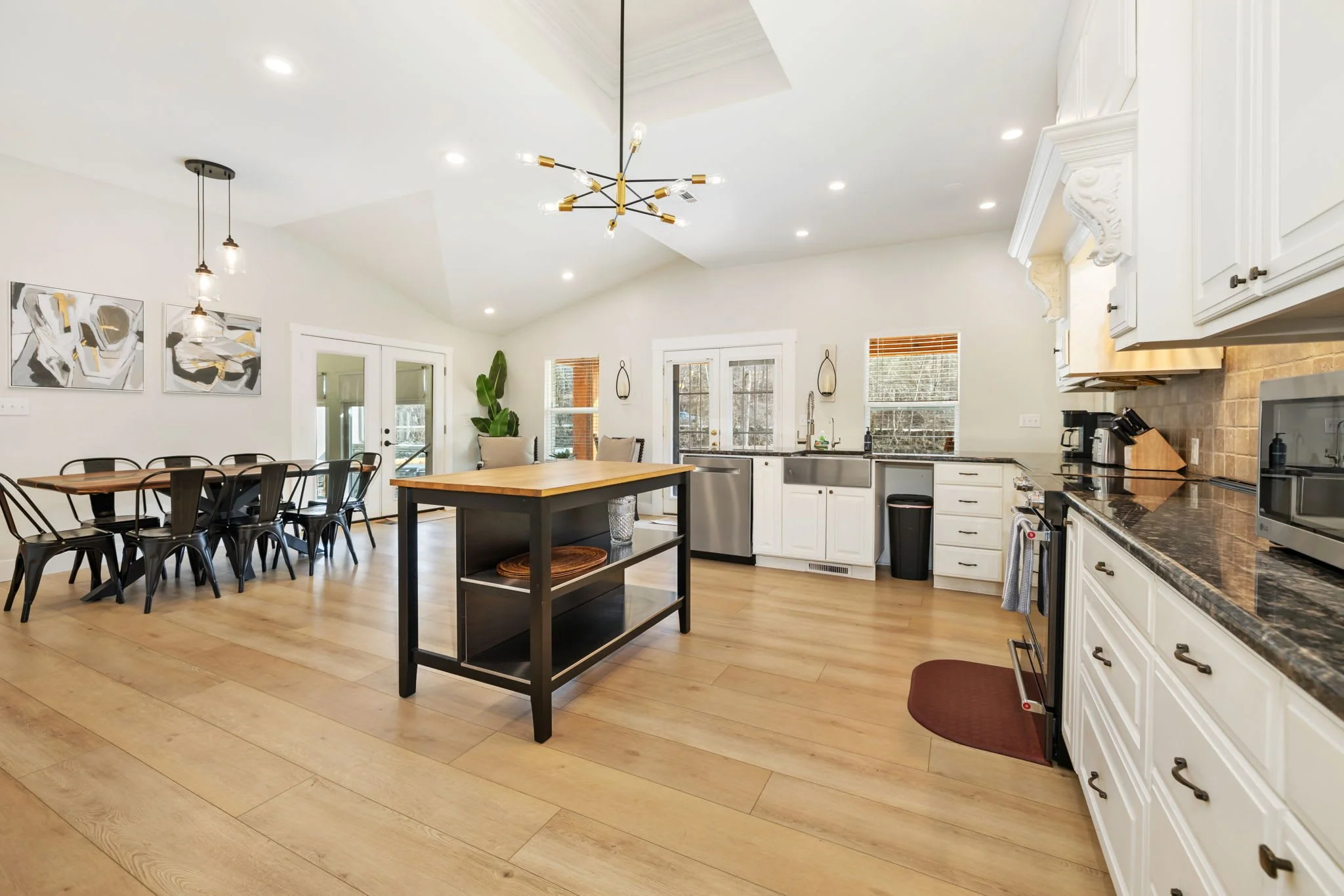 The kitchen is fully stocked to cook a meal or just enjoy a cup of coffee. 