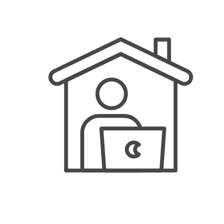 Icon of a person working on a laptop inside a house.