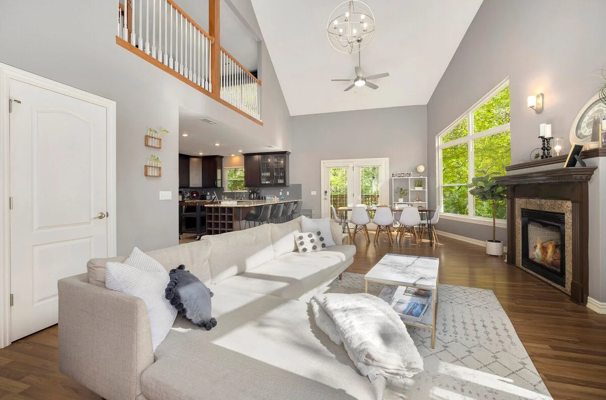 Upon arrival, you’ll be greeted by our main floor kitchen and living room area. 