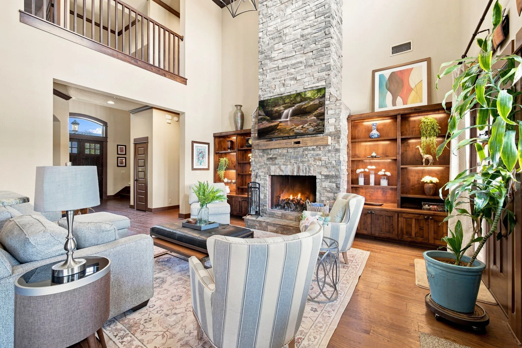 Our wood burning, stone fireplace is the perfect focal point in our living room.