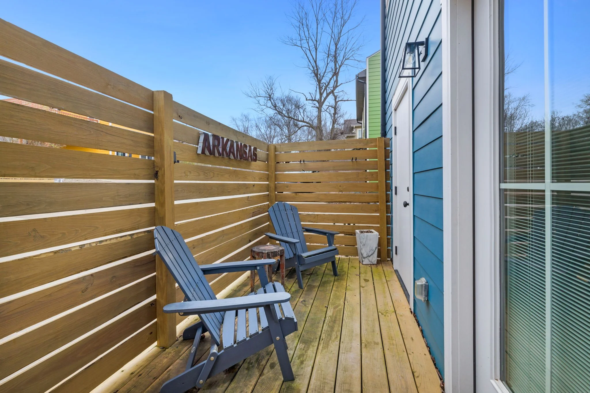 Patio with seating and bike hooks!