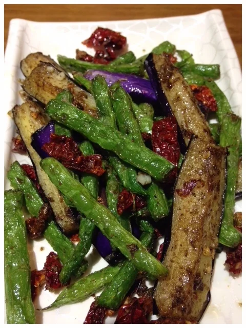Blistered string beans and eggplant. So so so so good.