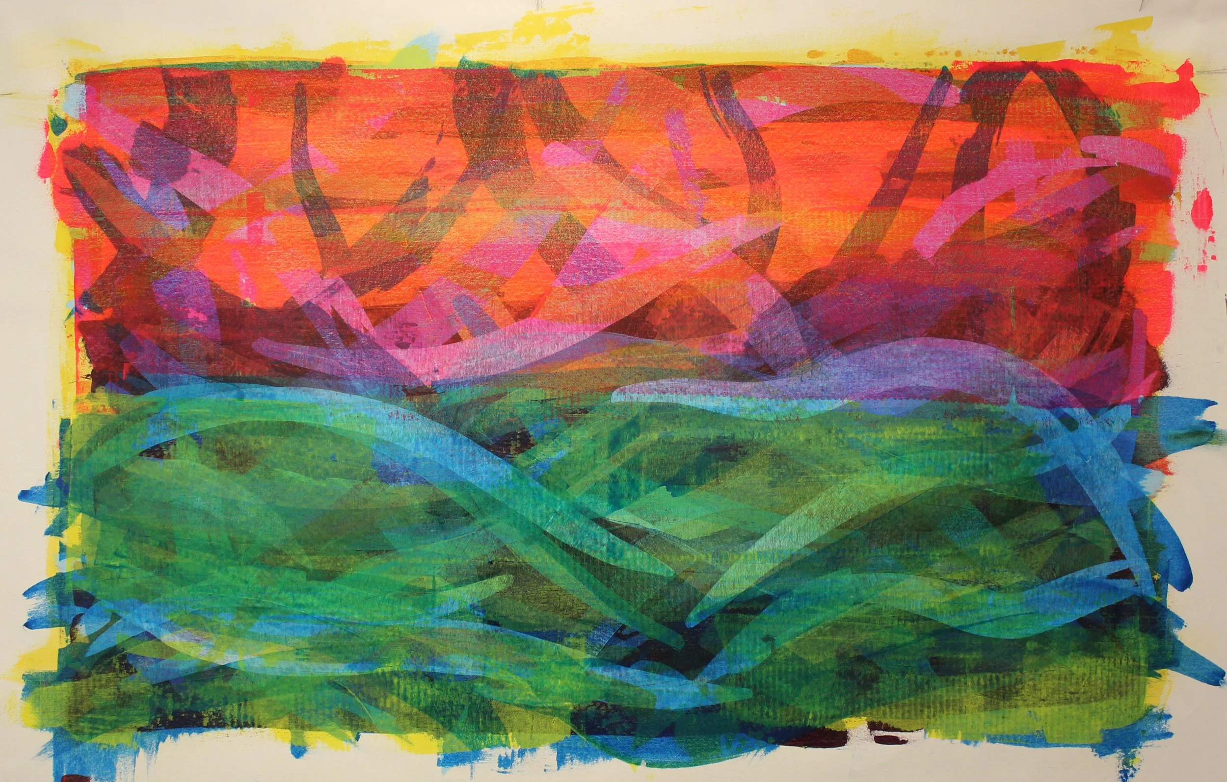 The elbow river near our house, Spring, 2023  Acrylic on canvas