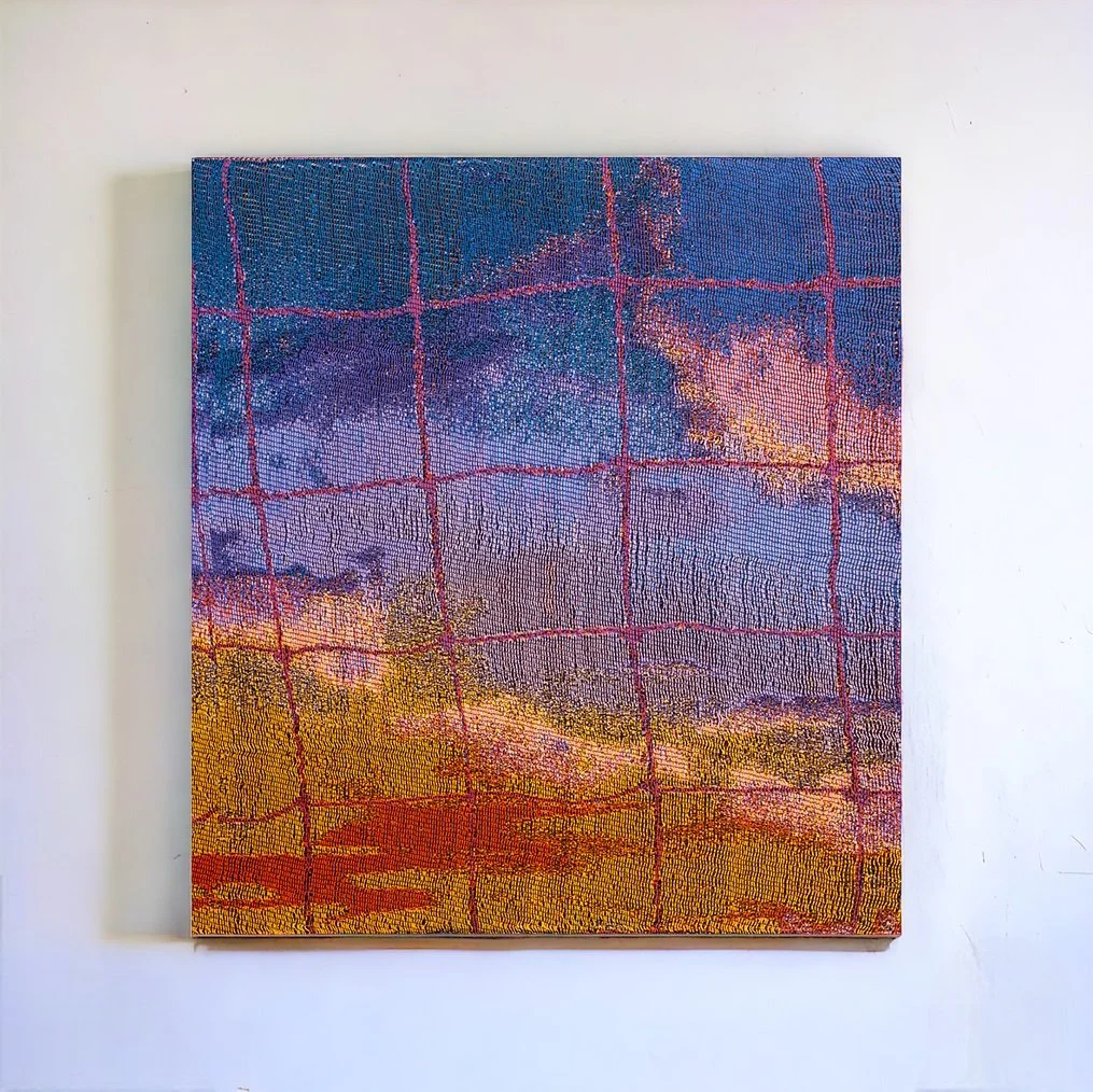   Obscure Sky , Hand woven jacquard,  Cotton yarn, 37 x 32 inches, 2023      