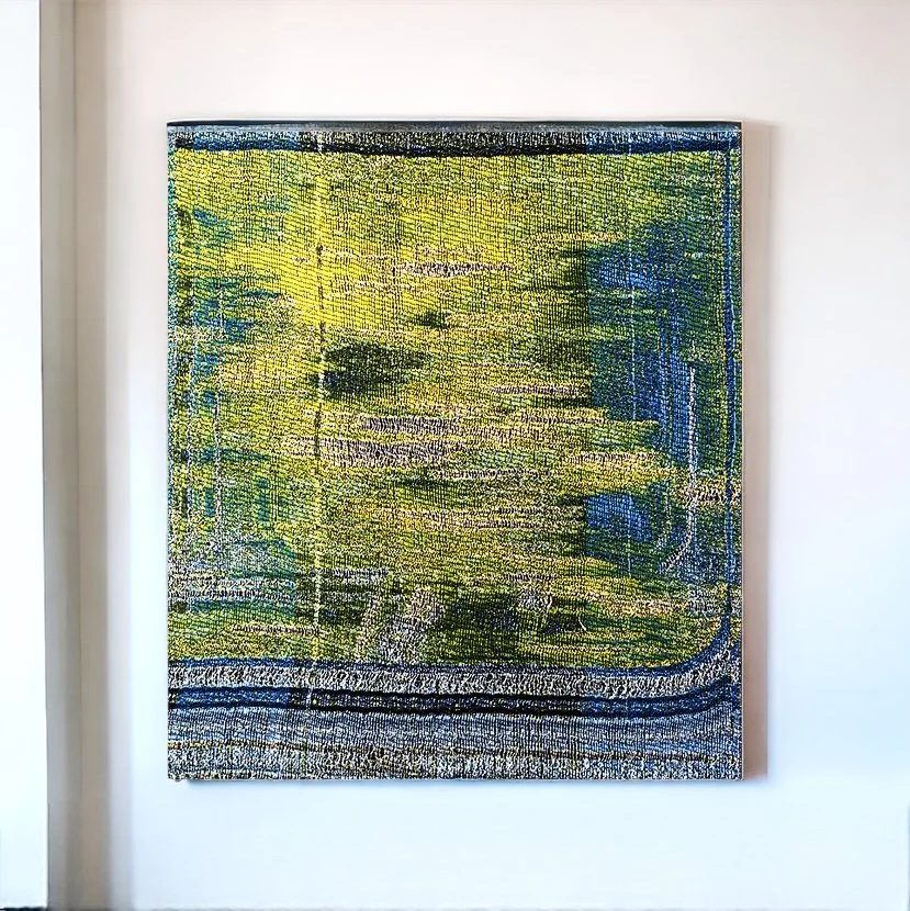   Passing Through,  Hand woven jacquard,  Cotton yarn, 37 x 34 inches, 2023  