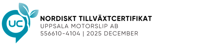 UC-sigill för Uppsala Motorslip AB, december 2025.
