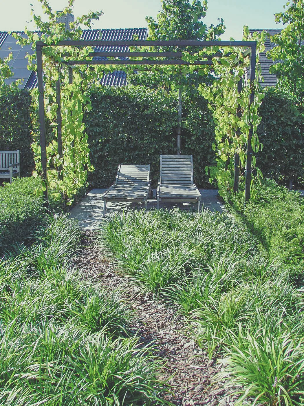 Strakke tuin met verzorgd houtwerk