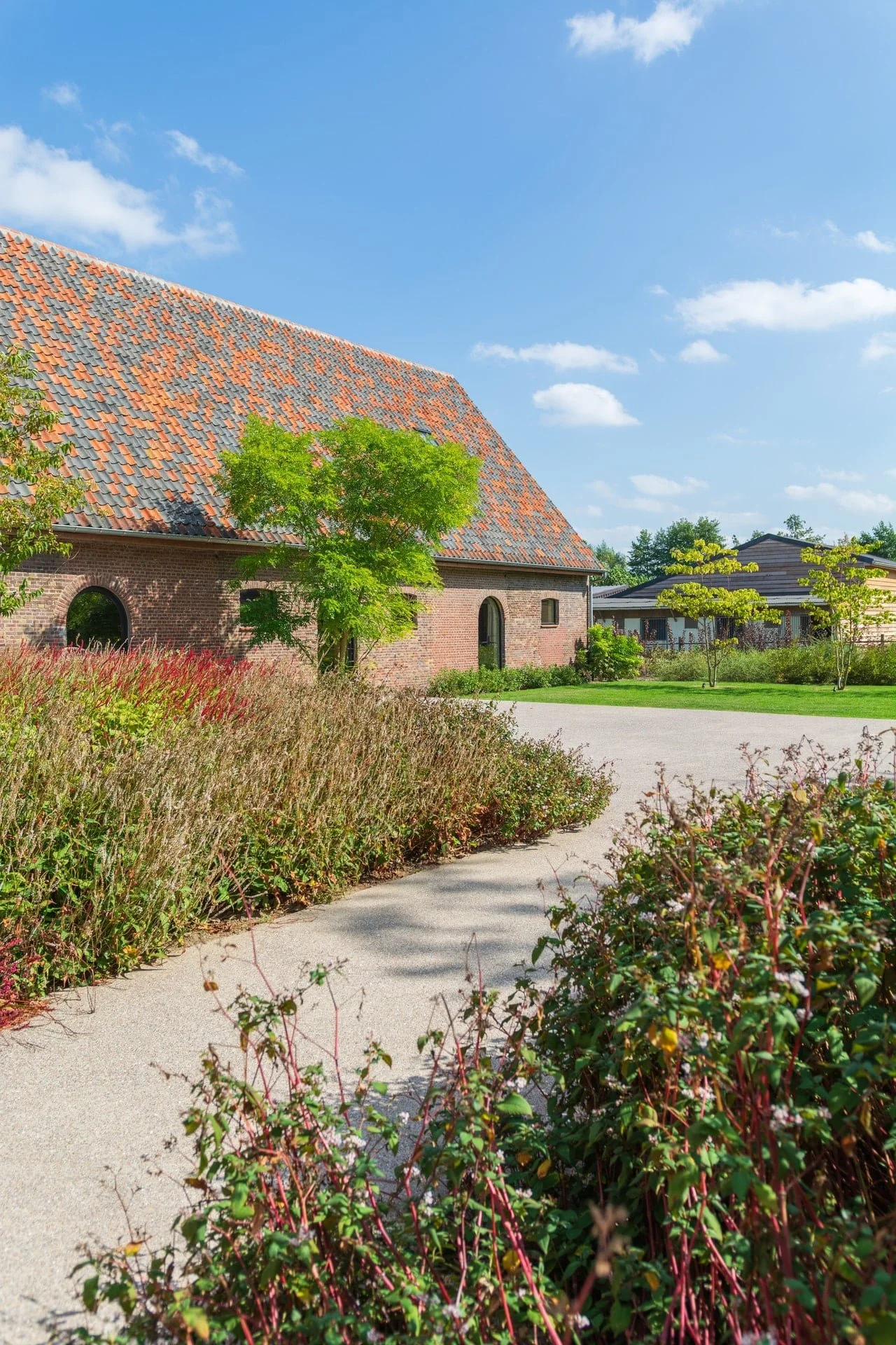 Borders langs de lange schuur [landelijk] [bedrijfsgroen]