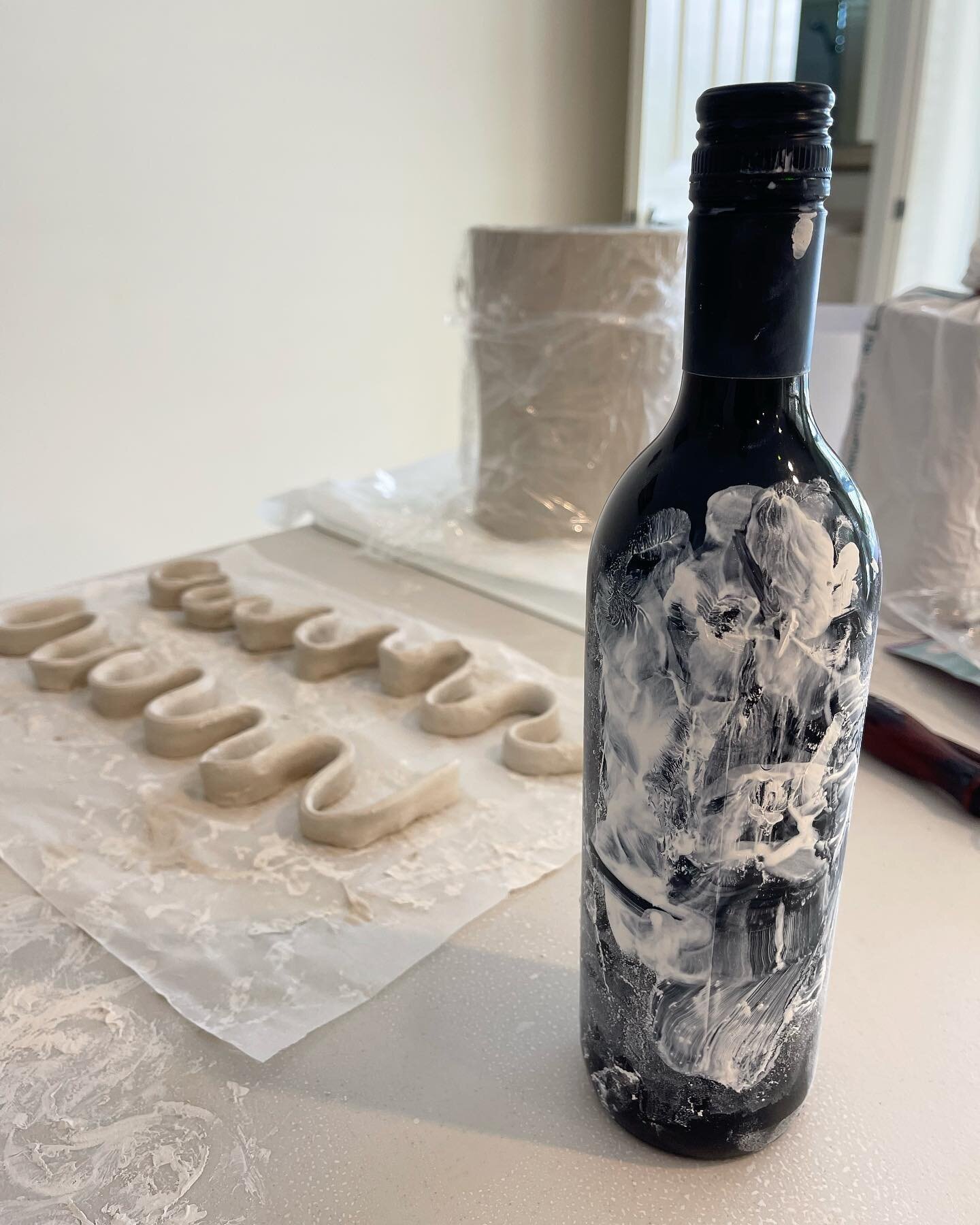 No rolling pin? No worries. Thanks for the Shiraz, Dad! #pottery #ceramics #handbuilding