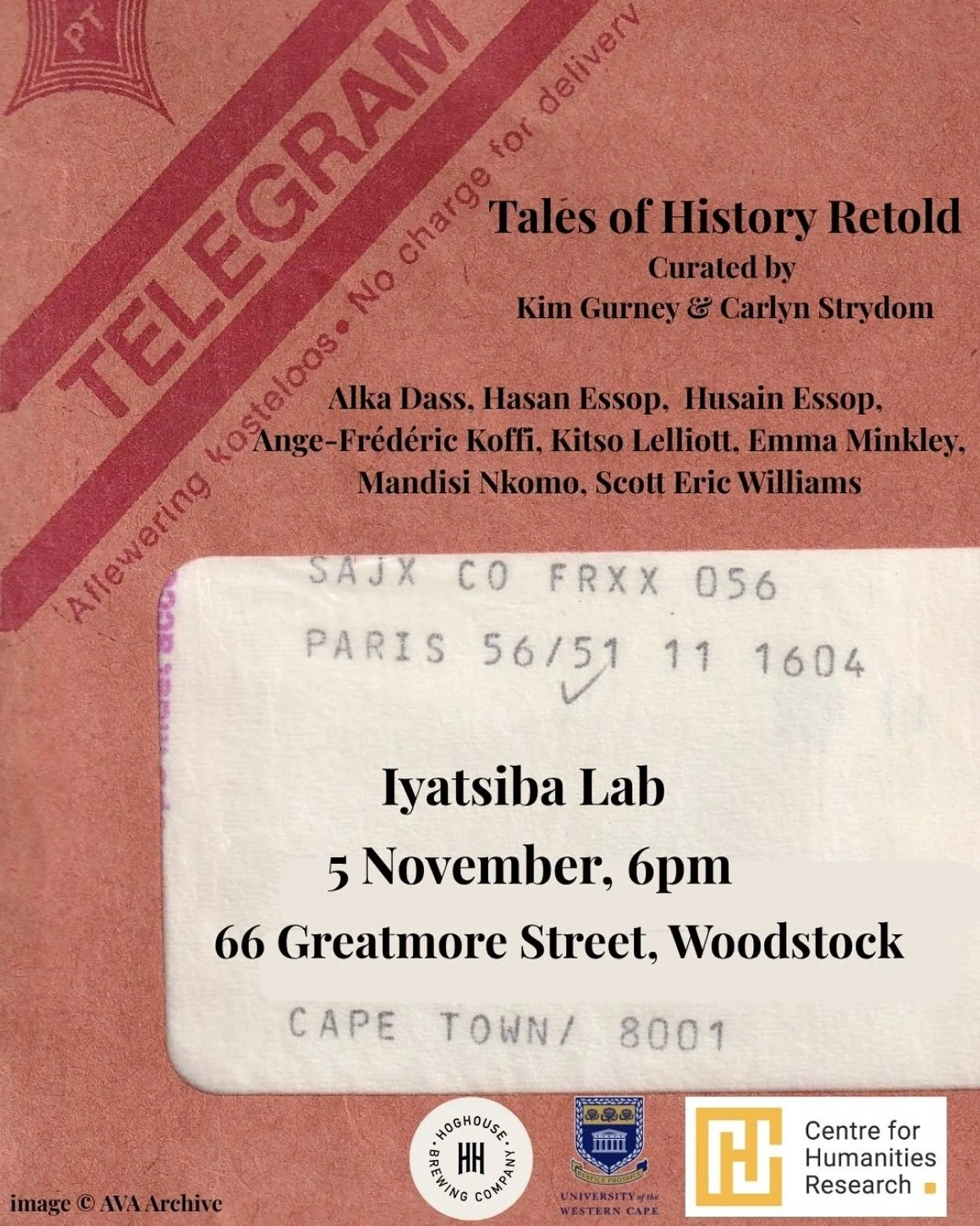 Mark your calendar for the opening of Tales of History Retold at The lyatsiba Lab on Wednesday, 5 November 2025, at 5:30 pm
For this exhibition, eight artists were invited to select artefactsdocume from AVA’s archive as source material for an