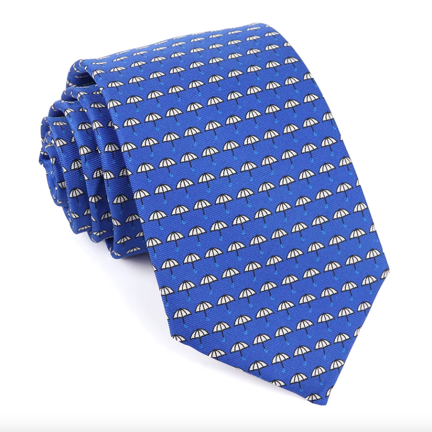 Cravatta in seta blu royal motivo ombrelli