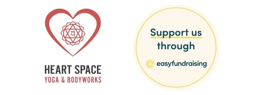 Image of Heart Space Yoga & Bodyworks logo and the easyfundraising logo saying "support us"