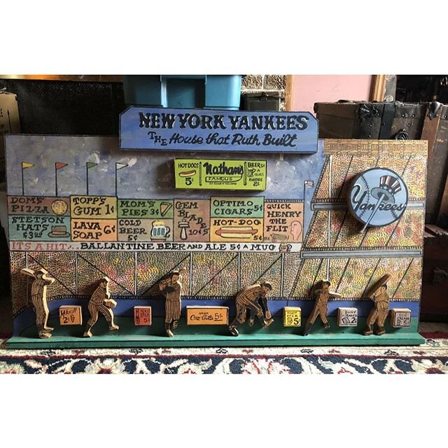 2001 46&rdquo; X 27&rdquo; @yankees piece.  Good times to come!  Lovely and for sale on ebay. .
.
.
.
.
#harryglaubach #artist #folkart #nyc #queens #art #baseball #yankees #mets #wood #carve #folkartist #oneofakind #streetart #manhattan #sculpture #