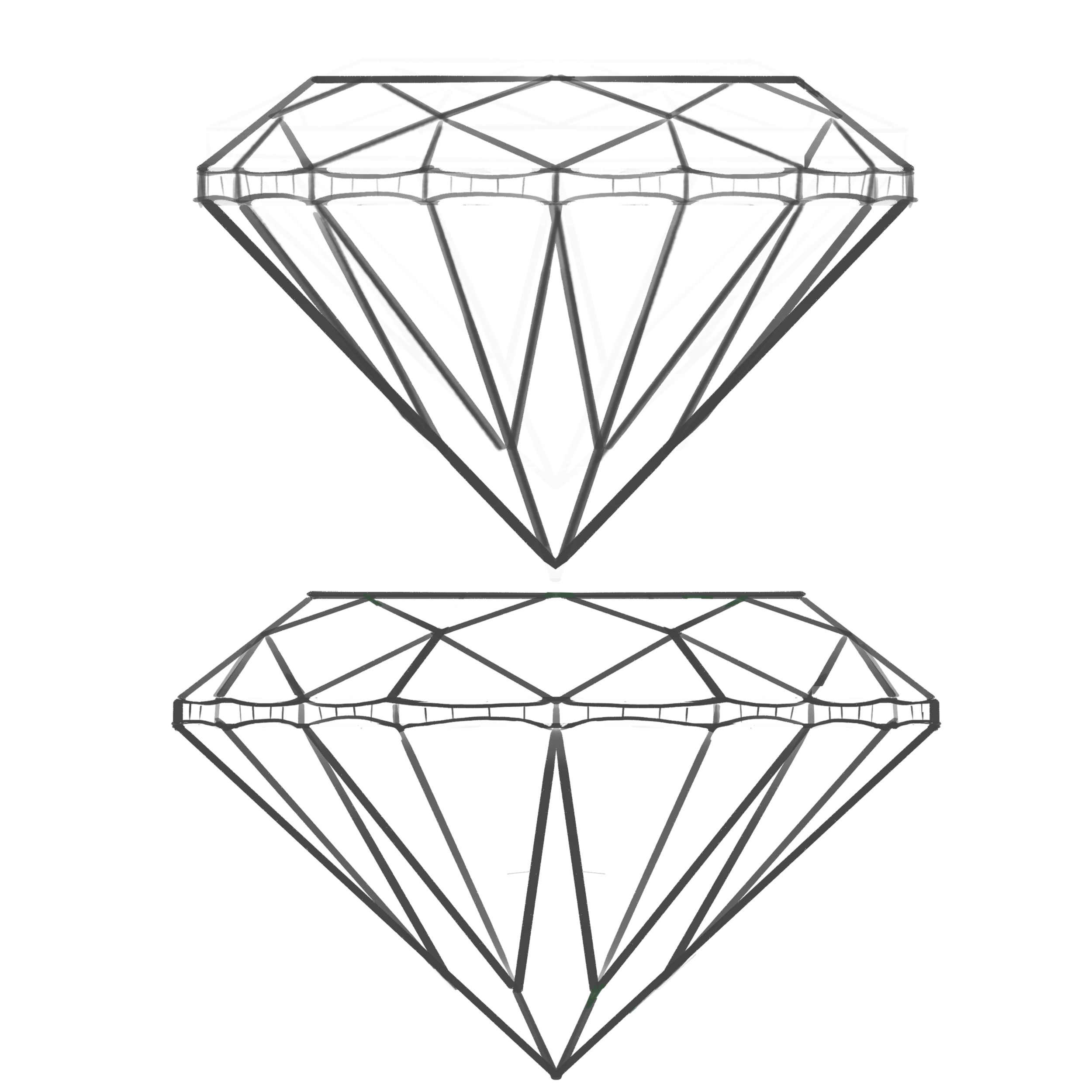 The stone on the bottom is closer to ideal proportions for a brilliant style diamond