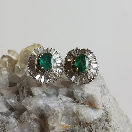 14kt White Gold, Emerald, and Diamond Earrings 1.jpg
