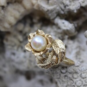 White Pearl 14kt Yellow Gold Flower Ring — Renaissance Jewelers