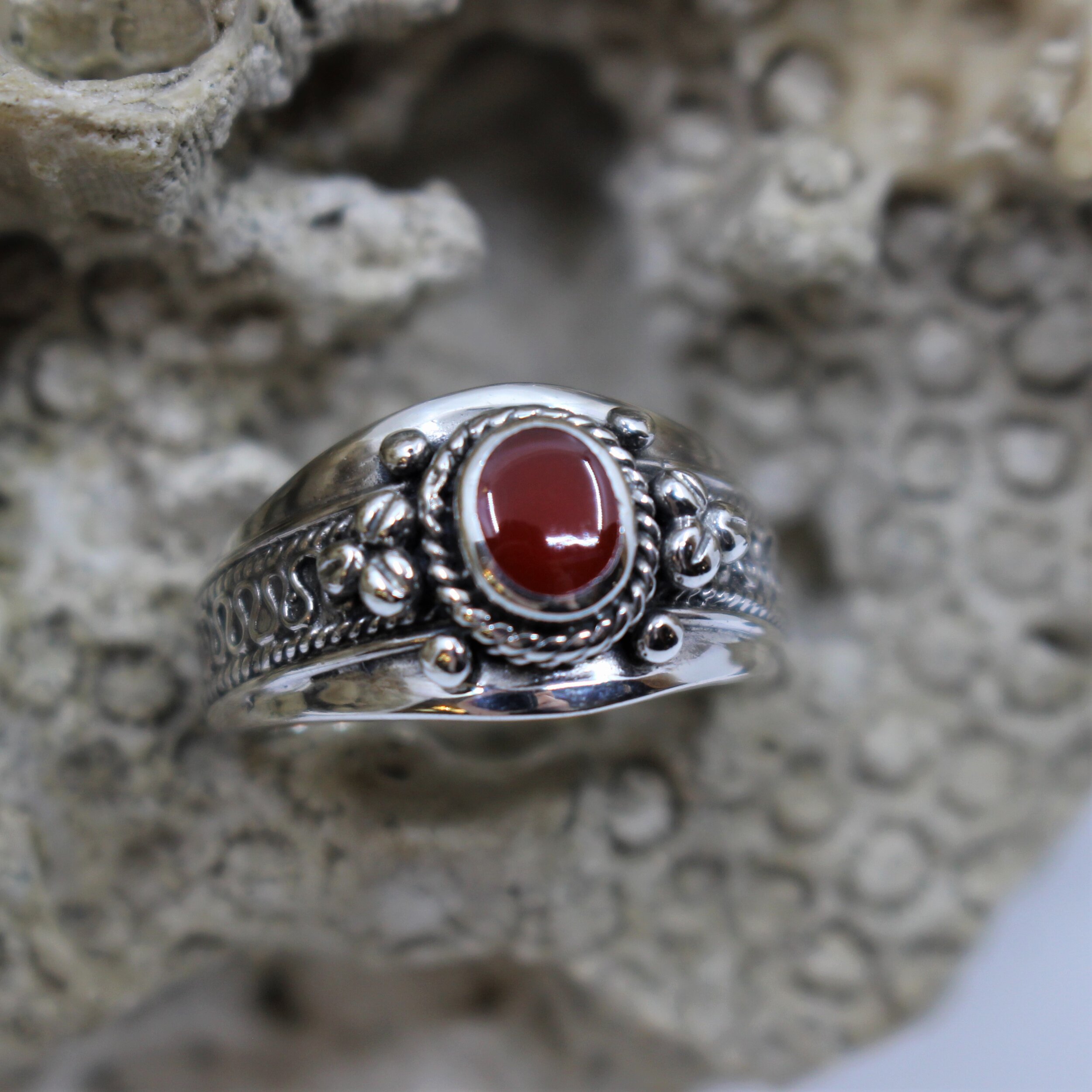 Coral Silver Ring 
