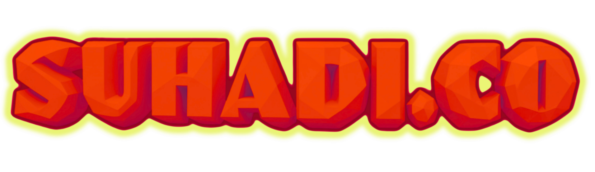 Colorful text reading 'SUHADI.CO' in a bold, 3D style with a yellow glow outline.