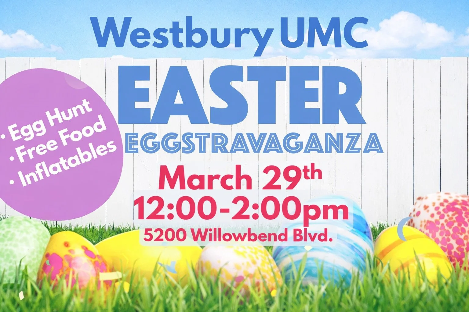 🌷🐣 You&rsquo;re invited to our Annual Easter Eggstravaganza! 🐣🌷
Join us for an afternoon of fun on March 29 from 12&ndash;2 PM!
✨ Egg Hunt
✨ Free Food
✨ Inflatables for the kids
Bring your family, bring your friends&mdash;everyone is welcome. Let