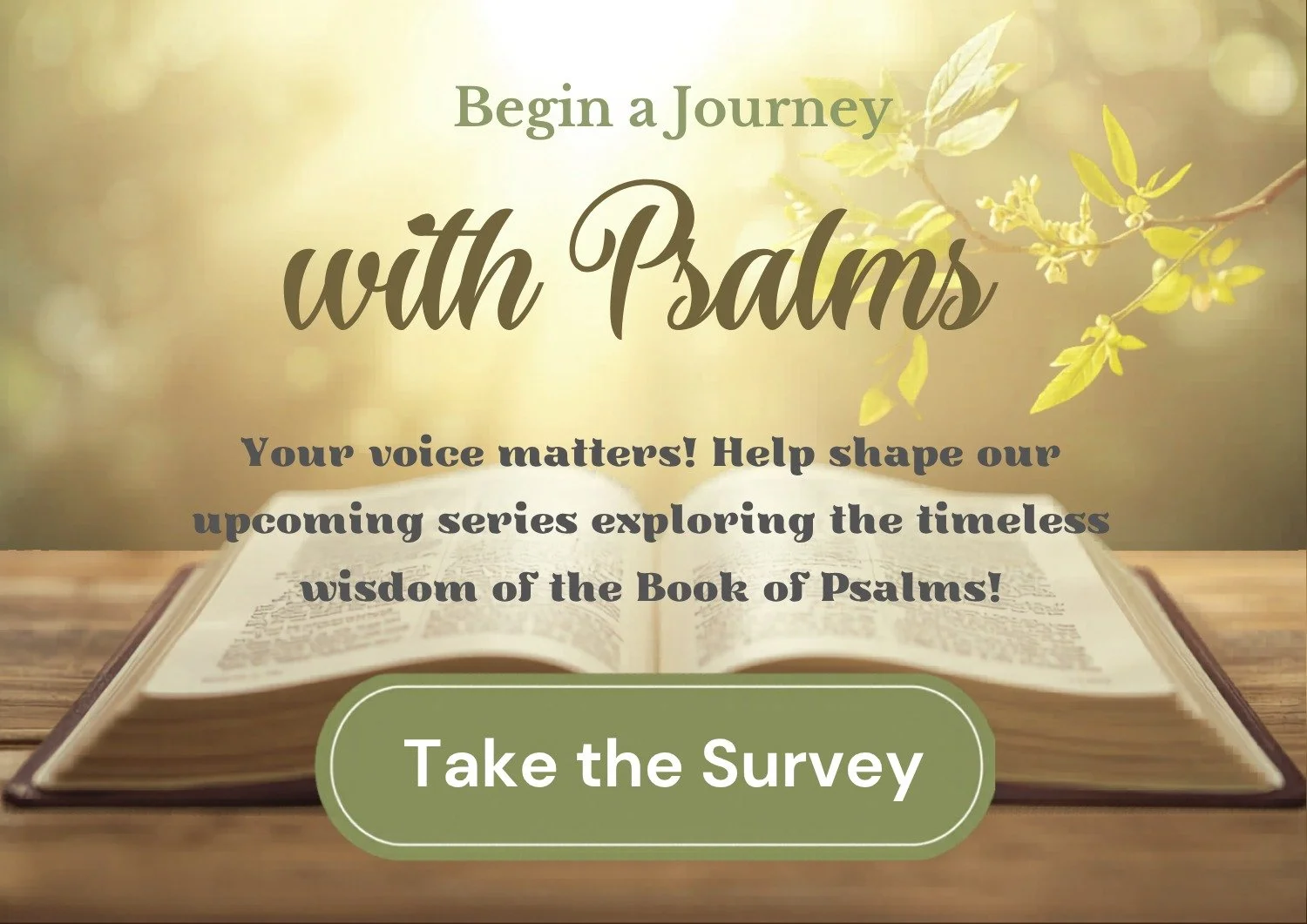 📖💛 Which Psalm has carried you through? 
Whether it brings comfort, joy, or strength, we&rsquo;d love to know the one that stays close to your heart.

Share your favorite and the story behind it!

Share here: https://forms.gle/LB9VDMFhQiE4w3rZ6