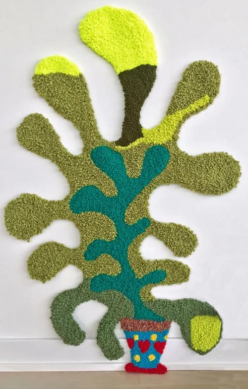 House Plant Wool, Acrylic, Polyester, Burlap 44" X 27.5" 2017