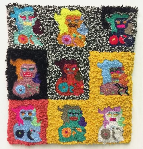 9 Angry Babes Wool, Acrylic, Polyester, Burlap 18" X 18" 2017