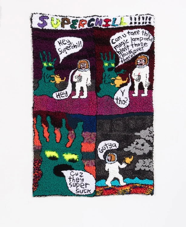 Superchill (DYWAFTTOS) Episode 3 Acrylic, Wool, Polyester, Burlap 67” X 46” 2018