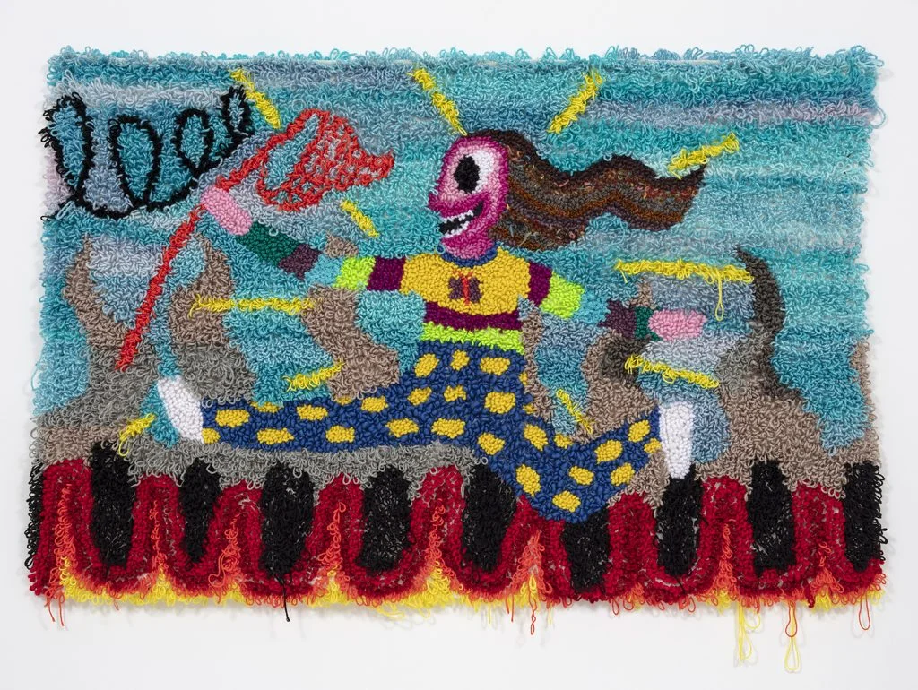 Running Through Hell With A Butterfly Net Wool, Acrylic, Polyester, Cotton, Burlap 46” X 68” 2018