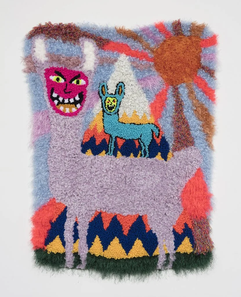 ¡Las Llamas Locas! Wool, acrylic, polyester and burlap 54” x 40” 2019