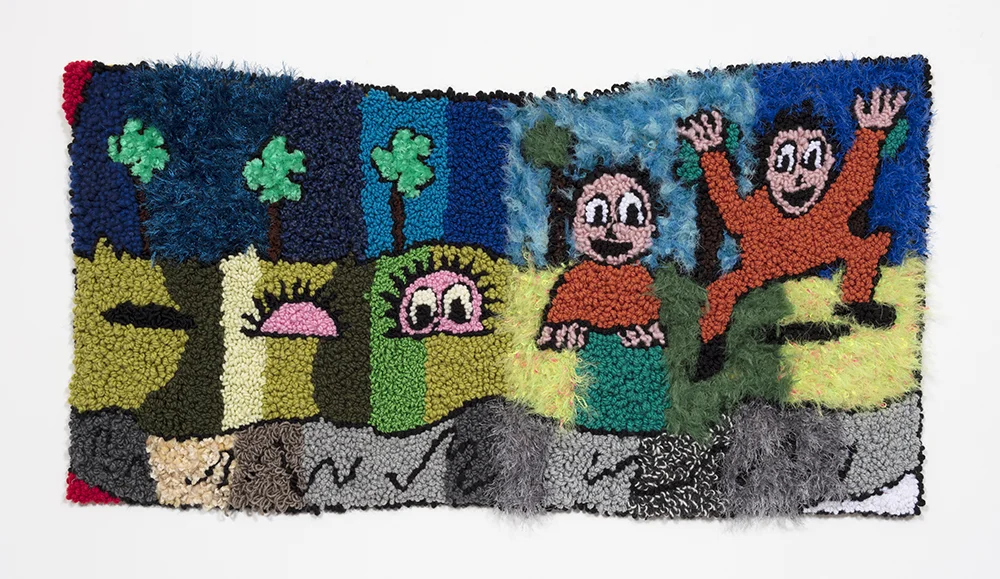 Here He Comes Comes (AKA Prison Break) Wool, acrylic, polyester and burlap 24” x 47” 2019 