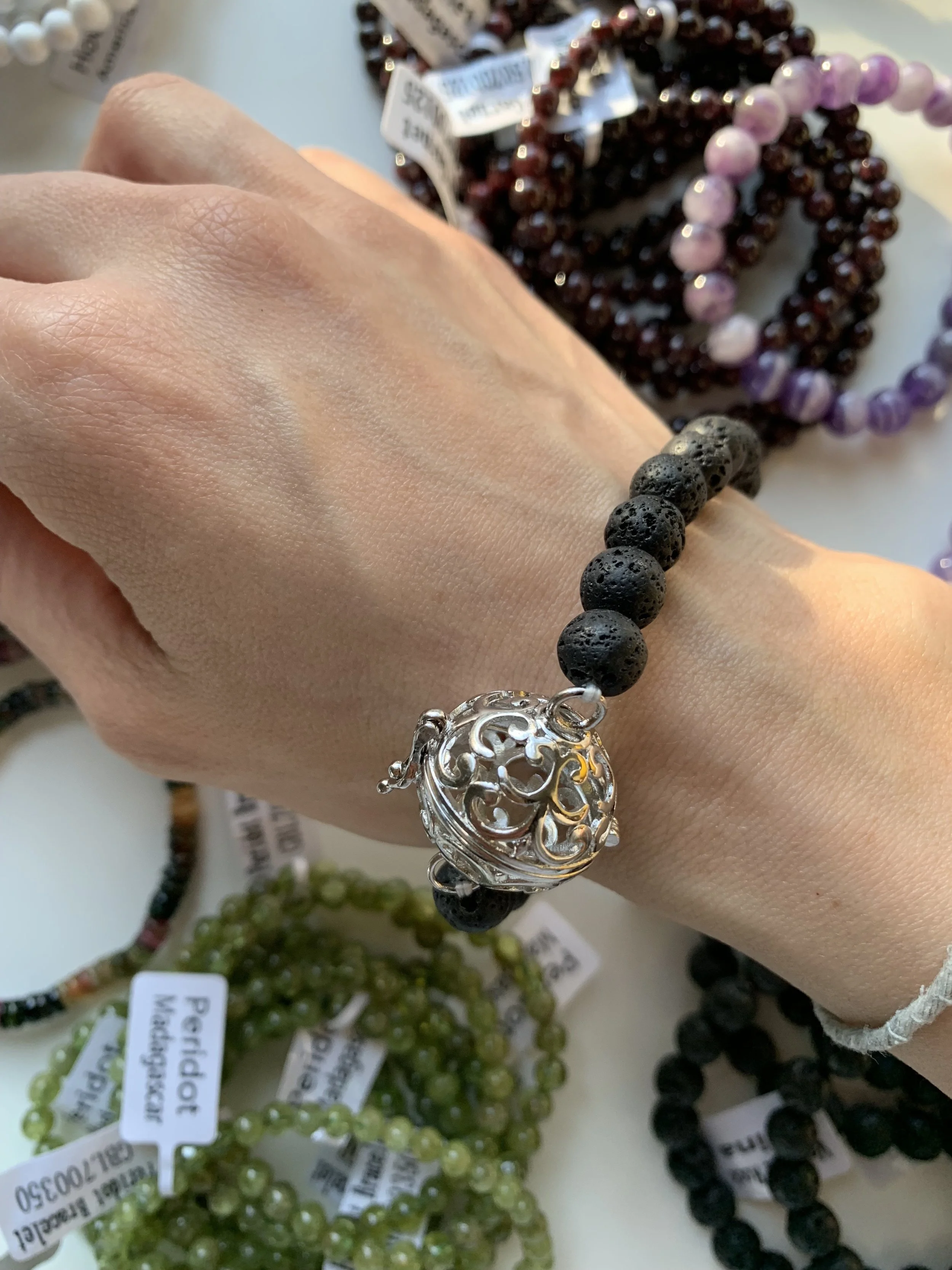 Lava Rock Bracelet with Crystal Holder