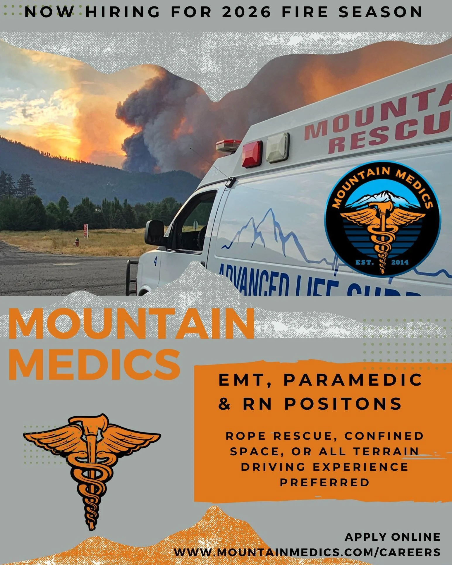 🔥 Now Hiring for the 2026 Fire Season! 🔥
We&rsquo;re looking for EMTs, Paramedics, and RNs with experience in rope rescue, confined space, and all-terrain driving. Join a team of highly skilled professionals ready for a challenge and adventure!

Ap