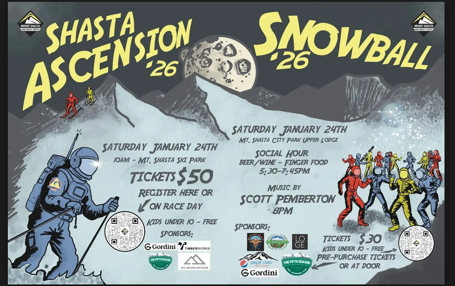 ❄️🏔️ Shasta Ascension Race &amp; Snowball Event 🏔️❄️
Join us for an epic winter weekend in Mount Shasta!
🏃&zwj;♂️ Shasta Ascension Race at Mt. Shasta Ski Park
☃️ Snowball Event at Mt. Shasta City Park
Racing, snow, and community fun&mdash;don&rsqu