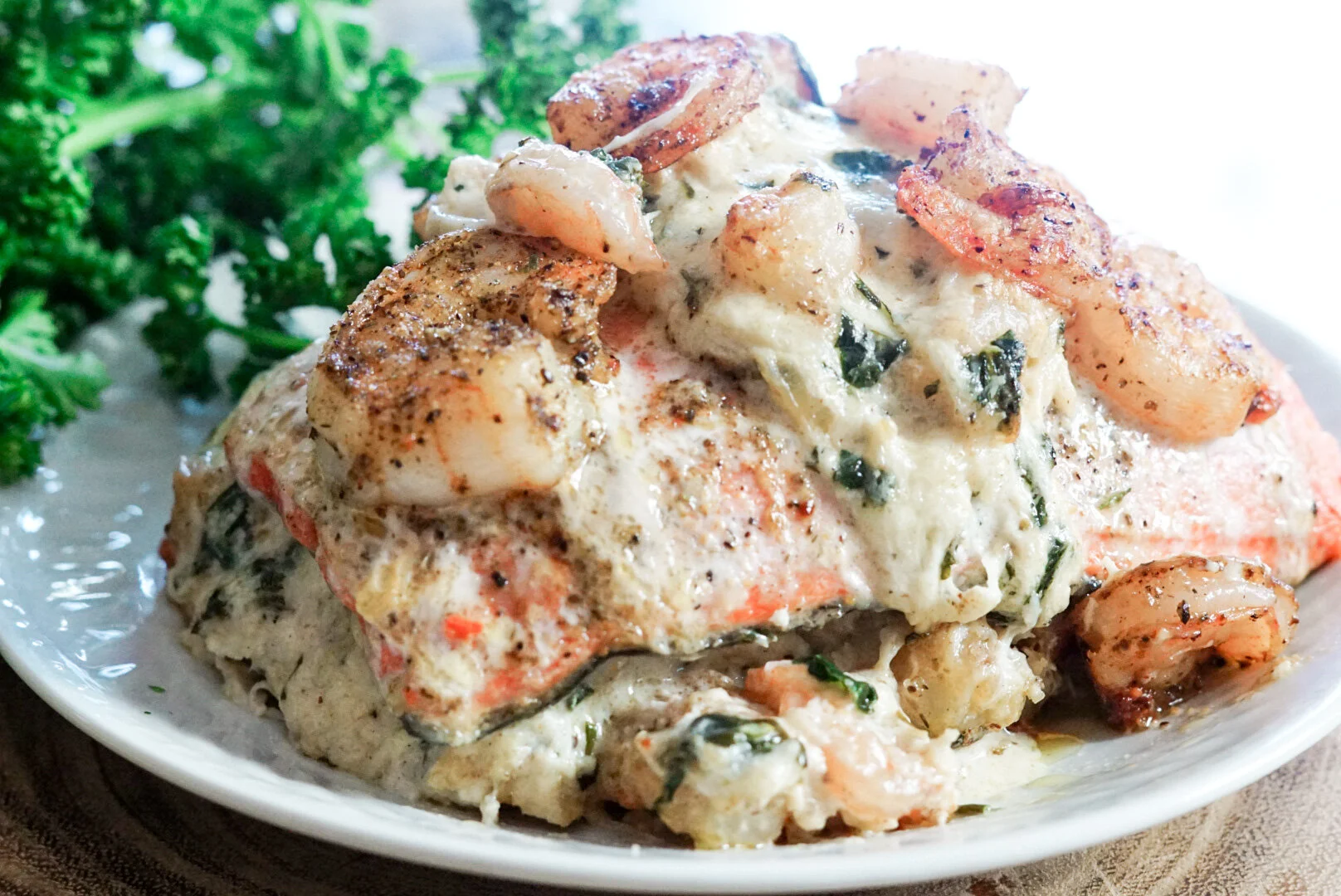 The Best Crab and Spinach Shrimp Stuffed Salmon You'll Ever Eat