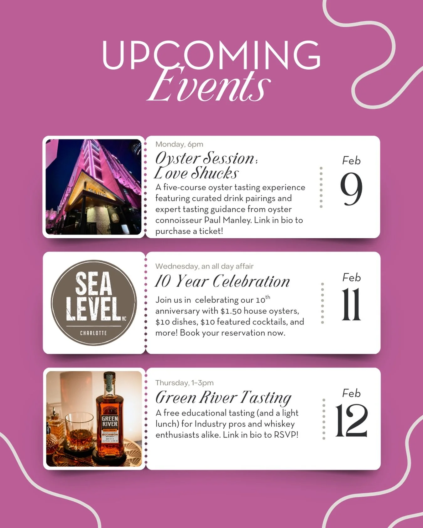 No plans next week? Perfect. We handled it for you 🥂

We&rsquo;re going all out with a stacked lineup of events:

✨ Feb 9 | Oyster Session: Love Shucks (6PM)
A five-course oyster tasting with curated drink pairings and expert guidance from oyster co