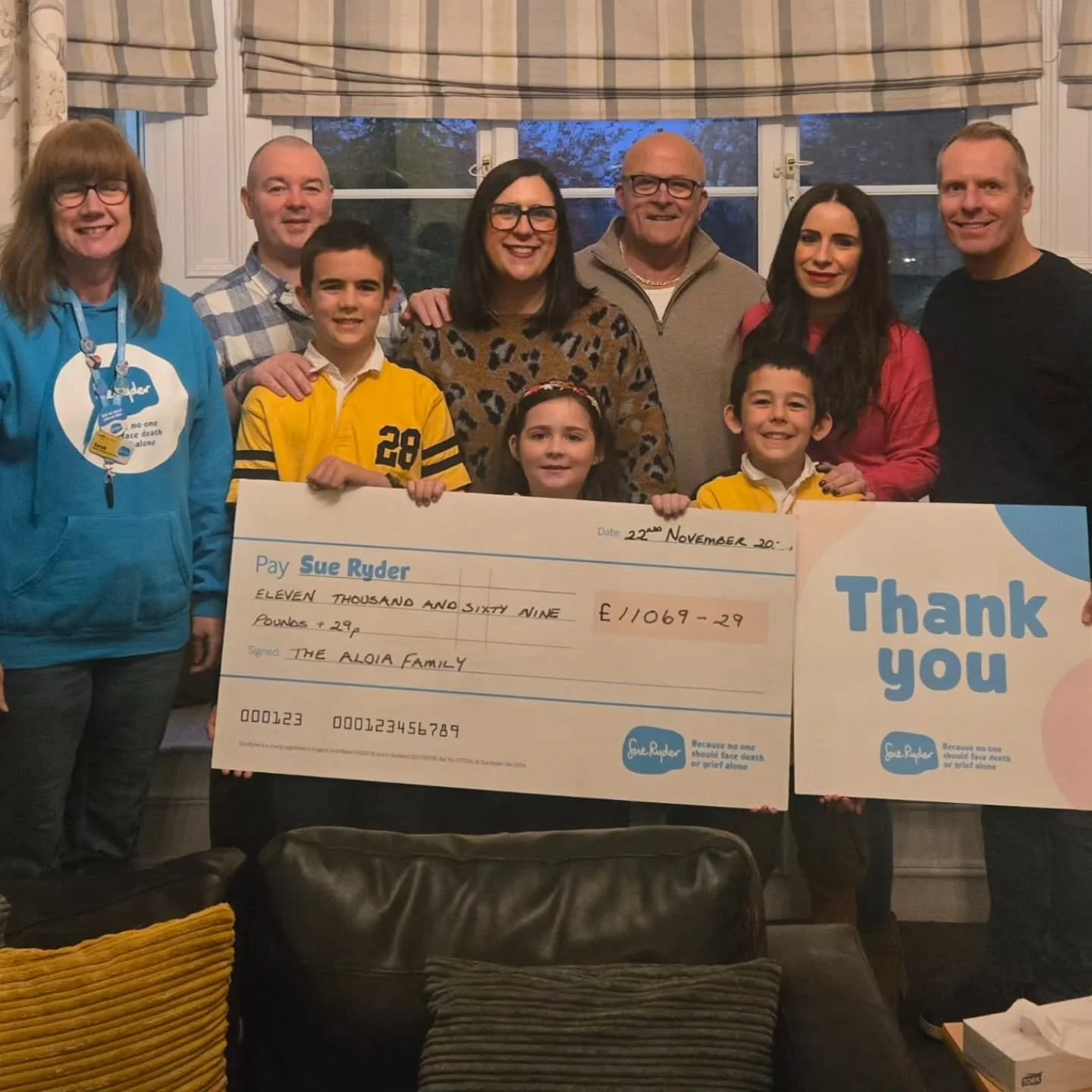 ✨ A Huge Thank You from Our Family ✨

We are absolutely overwhelmed and deeply grateful to share that, together, we have raised &pound;11,069.29 for Sue Ryder St John&rsquo;s Hospice, in loving memory of our mum, Carmela Aloia, who spent her final da